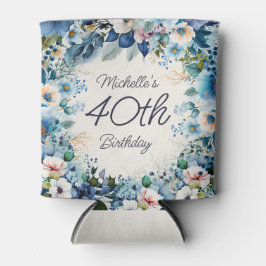 Porta-lata Festa de aniversário de 40 anos Floral de Cor Azul