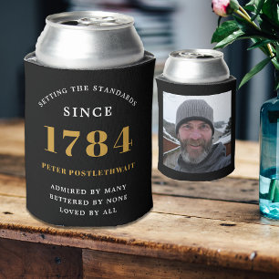 Porta-lata Festa de aniversário de modelo de foto Dourada a q