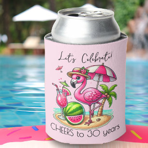 Porta-lata Festa de Aniversário de Verão com Flamingo Rosa