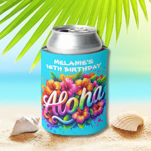 Porta-lata Festa de Aniversário Tropical Divertida Aloha