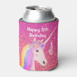 Porta-lata Festa de aniversário Unicorn 5 Favorecer Rosa Per