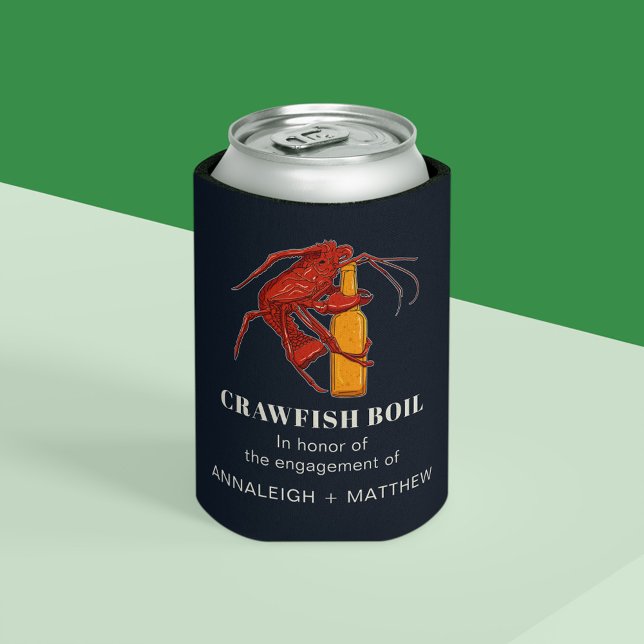 Porta-lata Festa de Compromisso com Panelada de Lagostim (Crawfish Boil Engagement Navy Blue Party Can Cooler)