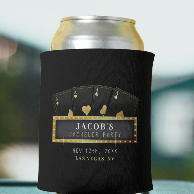 Porta-lata Festa de Despedida de Solteiro Aces Black & Gold P (Poker Aces Black & Gold Bachelor Party Can Cooler
)