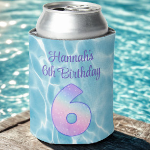Porta-lata Festa de piscina para crianças Aniversário de 6 an