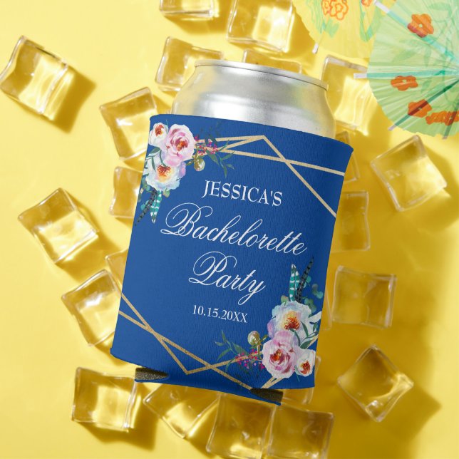 Porta-lata Festa de solteira da pena de boho azul bonito (Verão in situ)