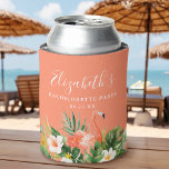 Porta-lata Festa de solteira Floral Coral Tropical<br><div class="desc">A Festa de solteira Verde Tropical de Coral Aquoso Pode Arrefecer com Flamingo.</div>
