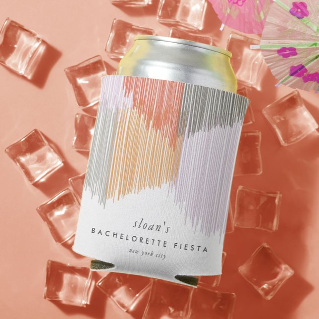 Porta-lata Festa de Solteira Franja Moderna Rosa (Pink Modern Fringe fiesta can cooler.)