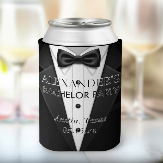 Porta-lata Festa de Solteiro estilo Tuxedo Personalizado (Criador carregado)