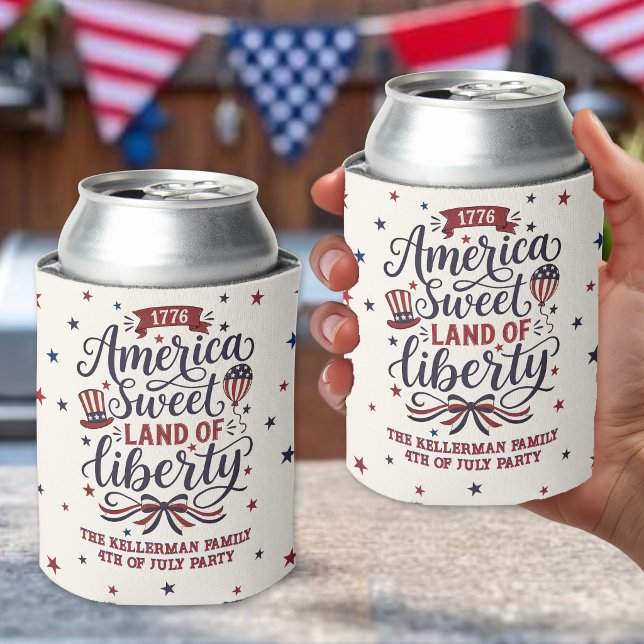 Porta-lata Festa Rústica do 4 de Julho (Rustic 4th Of July Party Can Cooler)