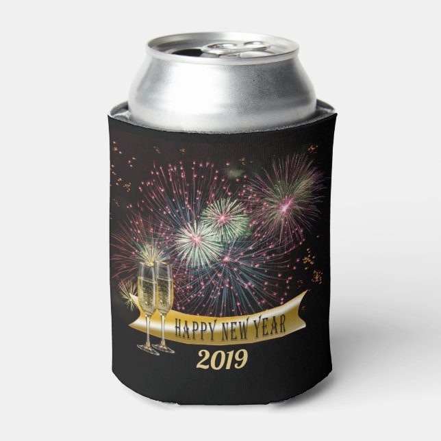 Porta-lata Fireworks do Feliz ano novo 2019 (Can Front)