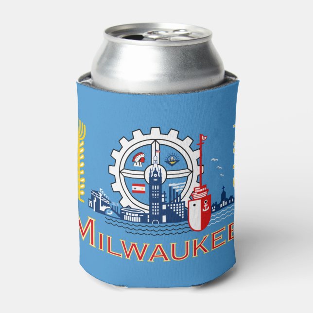 Porta-lata Flag of Milwaukee, Wisconsin Can Cooler (Can Front)