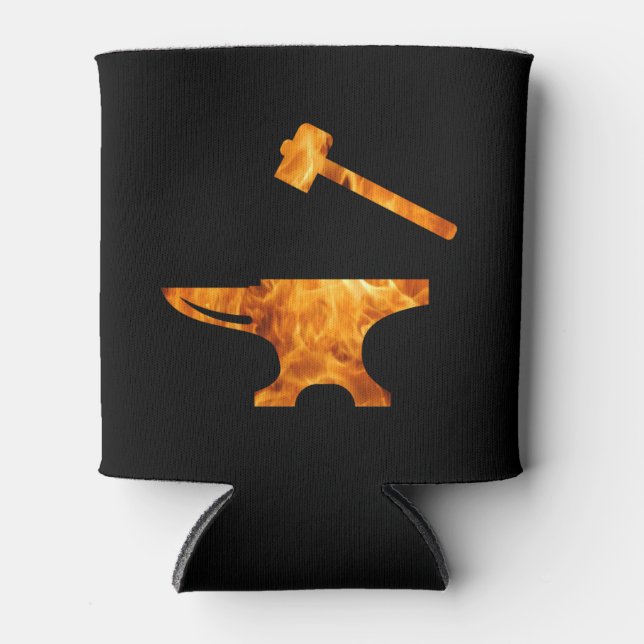 Porta-lata Flaming Anvil & Hammer Blacksmith Metalworking (Frente)