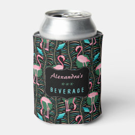 Porta-lata Flamingo Birds 20s Deco Ferns Padrão Preto