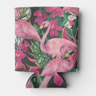 Porta-lata Flamingo Birds: Padrão Tropical de Aquarela