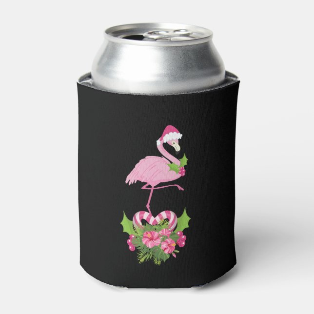 Porta-lata Flamingo cor-de-rosa no Natal Whimsso de Santa Hat (Can Front)