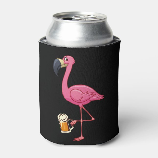 Porta-lata Flamingo Drinking Beer - Funny Pink Flamingo (Can Front)
