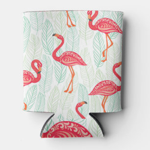 Porta-lata Flamingo Ornaments: Leafy Vintage Pattern.
