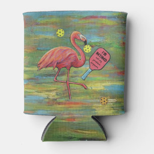 Porta-lata Flamingo Reformado Jogando Pickleball Watercolor