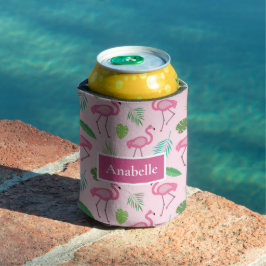 Porta-lata Flamingo rosa e folhas tropicais Personalizado