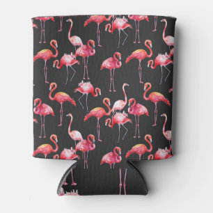 Porta-lata Flamingo Rosa: Padrão Tropical de Aquarela.