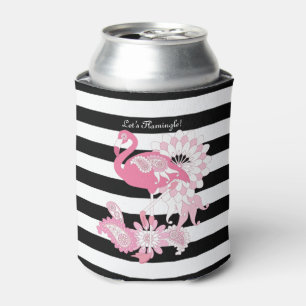 Porta-lata Flamingo rosa, preto e branco, branco,