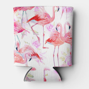 Porta-lata Flamingo Rosa: Watercolor Bird Floral