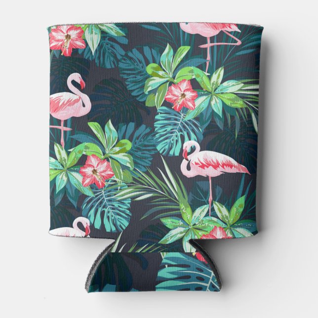 Porta-lata Flamingo Tropical: Padrão de Flores de Verão (Frente)