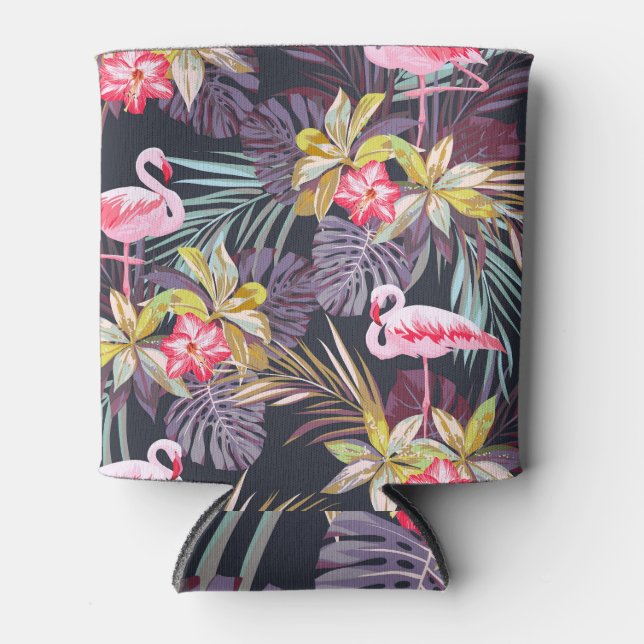 Porta-lata Flamingo Tropical: Padrão sem costura de verão (Frente)