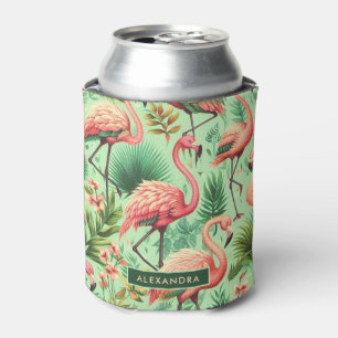 Porta-lata Flamingos Cor-de-Rosa Cinza Vintage