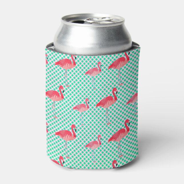 Porta-lata Flamingos cor-de-rosa tropical com Bolinhas de cas (Can Front)