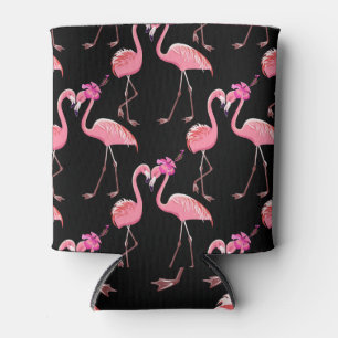 Porta-lata Flamingos cor-de-rosa: Vintagem preta de fundo