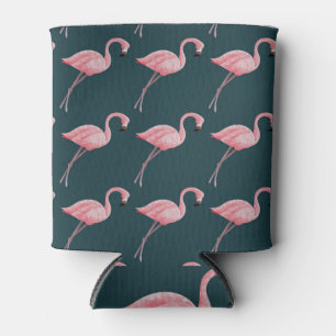 Porta-lata Flamingos em padrão azul, sem costura.