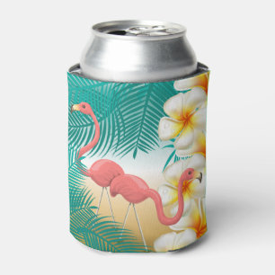 Porta-lata Flamingos em um Design de praia tropical teal
