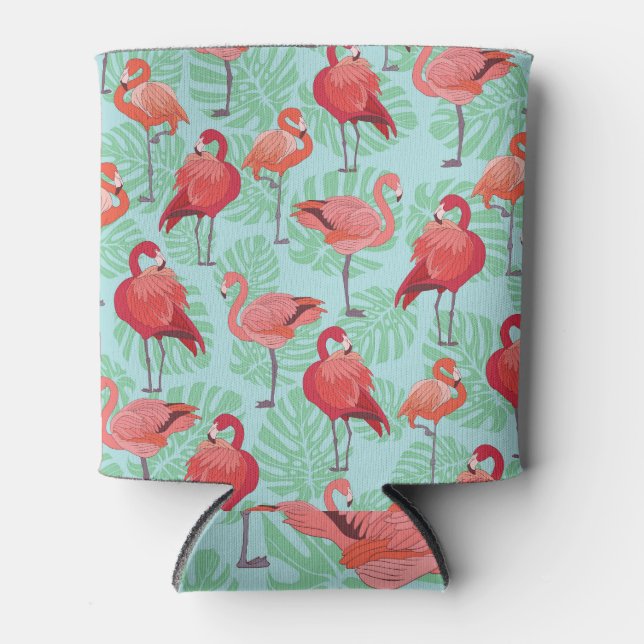 Porta-lata Flamingos Rosa: Padrão Exótico Sem Olhos. (Frente)