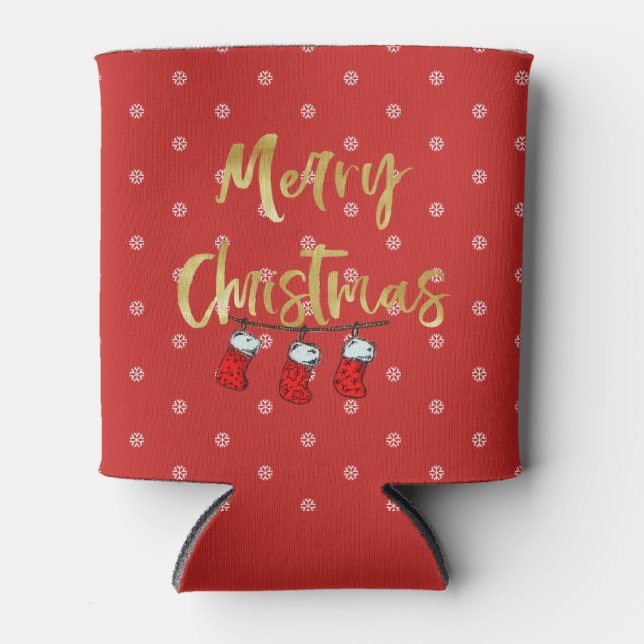 Porta-lata Floco de neve de Natal Vermelho Divertido (Frente)