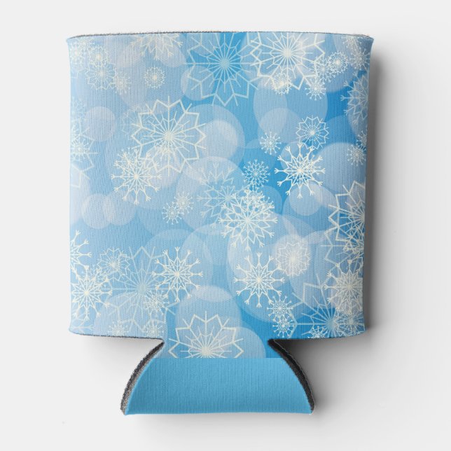 Porta-lata Flocos de neve de Natal Azul (Frente)