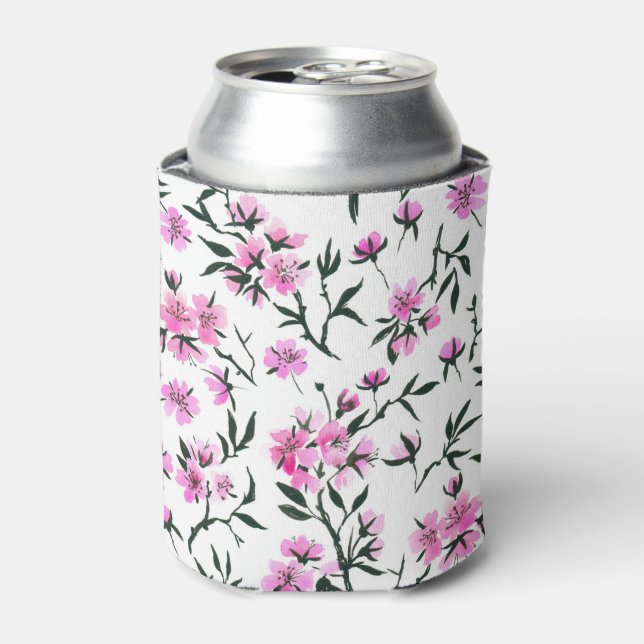 Porta-lata Flor branco de cereja em branco (Can Front)