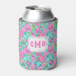 Porta-lata Flor de Hibiscus Tropical Preppy | Monograma