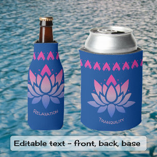 Porta-lata Flor de lótus texto personalizado azul Resfriador