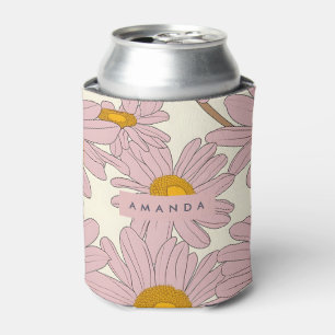Porta-lata Flor de Margarida Rosa Suave Personalizada