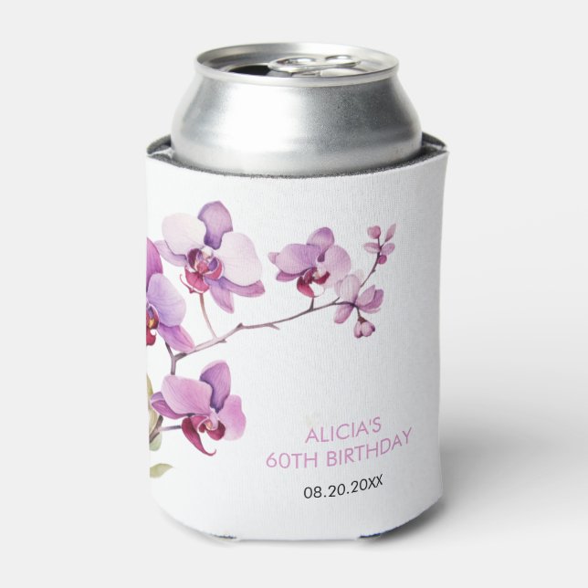 Porta-lata Flor de Orquídea Roxa Aniversário (Can Front)