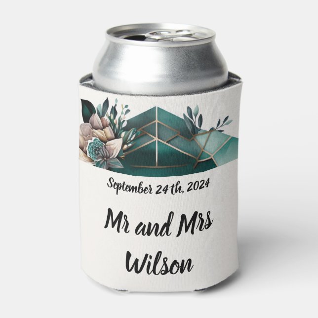 Porta-lata Flor rosa Design Geométrico Verde Moderna (Can Front)