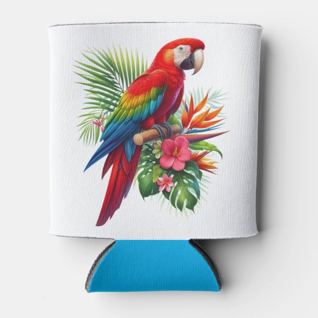 Porta-lata Flor tropical de arara vermelha (Frente)