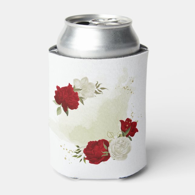 Porta-lata Floral branco folhagem vermelha (Can Front)