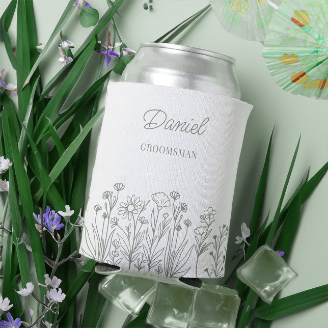 Porta-lata Floral de Flor Selvagem Simples Qualquer Padrinho  (Can cooler wedding party gift. Personalize for anyone and edit colors in the design tool)