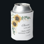 Porta-lata Floral Eucalyptus Sunflower Script 60th Birthday<br><div class="desc">O Eucalyptus Sunflower Script 60th Birthday pode resfriar que você pode personalizar facilmente com os detalhes de sua festa clicando no botão "Personalizar". Apresentando floral amarelo brilhante e verde suculento com tipografia moderna</div>