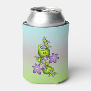 Porta-lata Floral Fantasy Lilac Flores Verde Formas Fractais