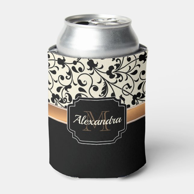 Porta-lata Floral Preto e Branco (Can Front)