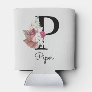 Porta-lata Floral Rosa Monograma Inicial P