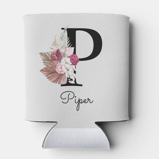 Porta-lata Floral Rosa Monograma Inicial P (Traseira)